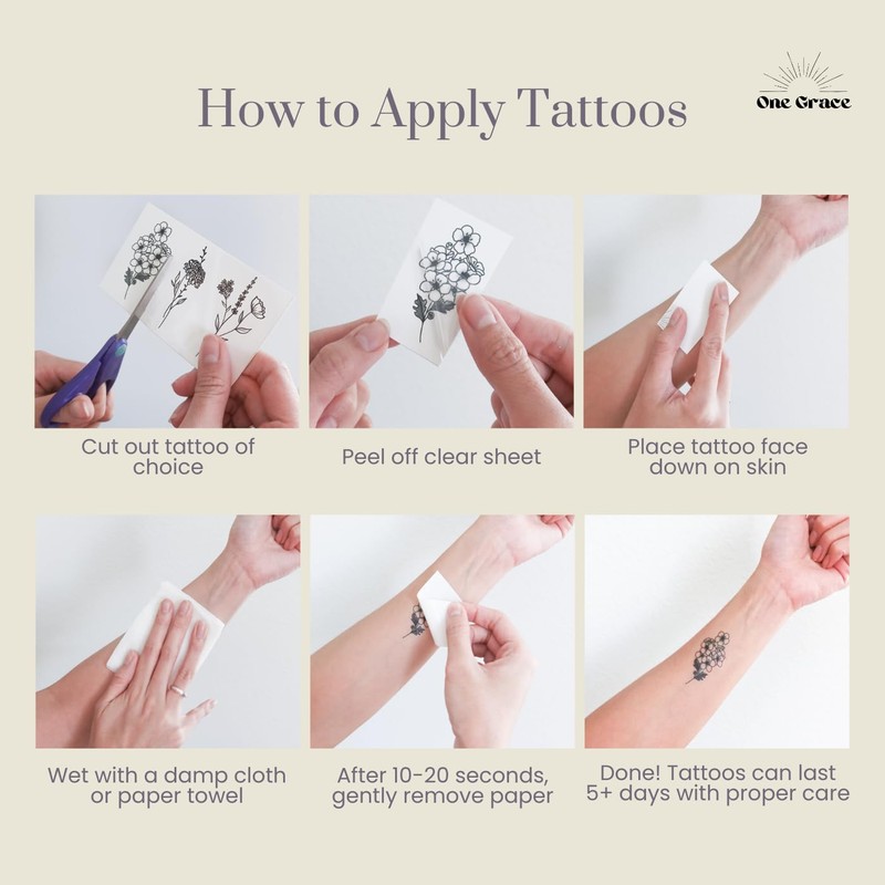 One Grace Mini Fine Line Temporary Tattoos - Realistic Long
