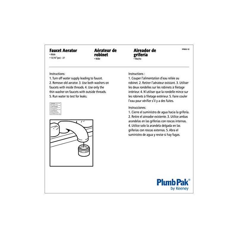 Plumb Pak PP800-10 PlumPak Faucet Aerator, 13/16-27 Male, Chrome Plated,