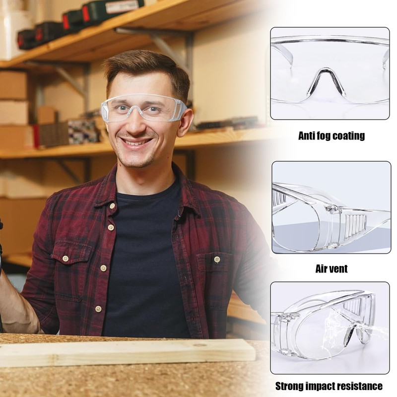 ZPSCXQ 4 Pack Safety Goggles, Protective Glasses for Adults, Clear