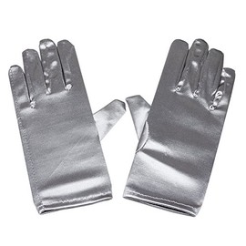Silver Satin Gloves Wrist Length For Ladies (Silver)