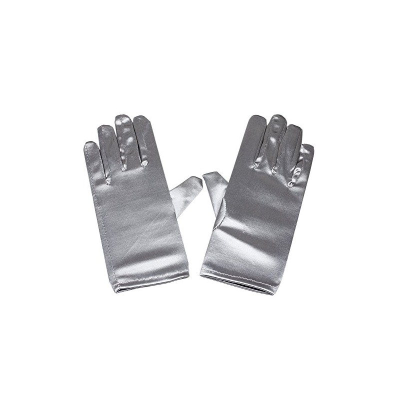 Silver Satin Gloves Wrist Length For Ladies (Silver)