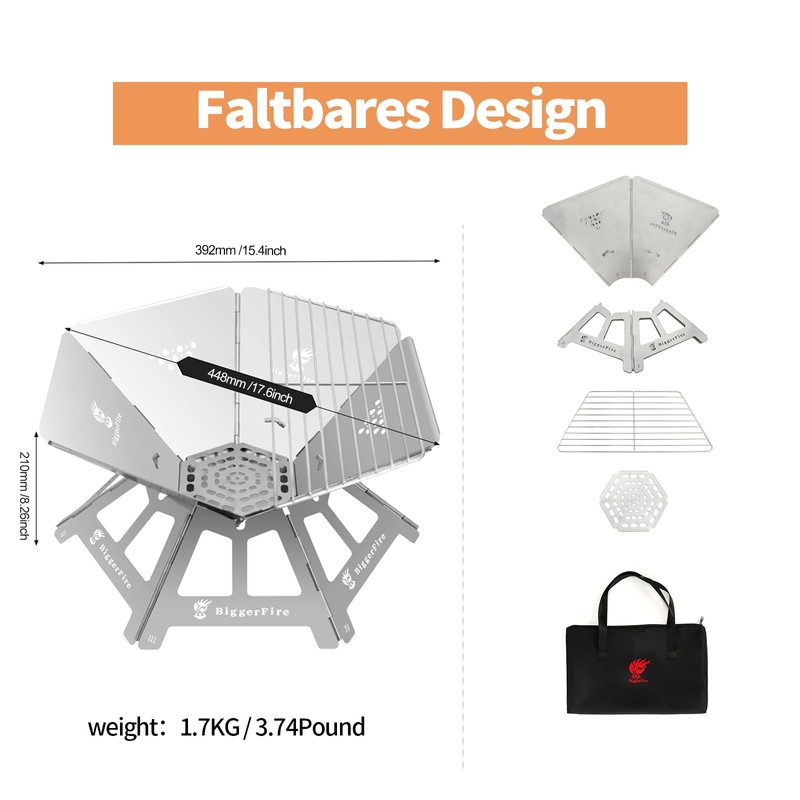 Foldable Portable Fire Pit,Stainless Steel Fire Pits with Charcoal Grill