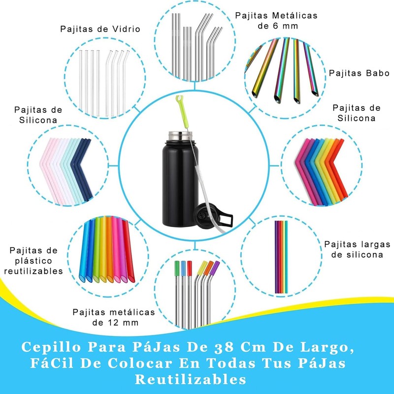 Juego de 8 Cepillos para Limpiar Botellas, Cepillo para Lavar