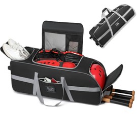 Baseball Bag with Wheels for 4 Bats,Catchers Gear Bag for Youth and Adults,Rolling Baseball Bag with Separate Shoe Space and Multi-Pockets&Fence Hook,softball bag for Baseball Gear&Baseball Holde