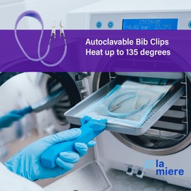 LA MIERE 6Pcs Autoclavable Dental Flexible Medical Grade Silicone Bib/Bibs Holders Clips, Napkin Clips, with Stainless Steel Alligator/Extra Wide Neck Band(6,Purple)