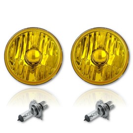 Octane Lighting 5 3/4 Inch Halogen Amber Yellow Glass Headlight Fog Light H4 60W Light Bulbs Pair