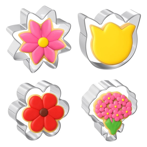 Ouligay 4PCS Flower Cookie Cutter Set Flower Stainless Steel Cookie