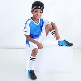 brooman Kids Firm Ground Soccer Cleats Boys Girls Athletic Outdoor Football Shoes(1,Silver)