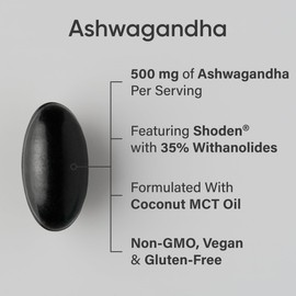 Sports Research® Ashwagandha Softgels with Coconut MCT Oil - Natural Ayurvedic Adaptogen Made with Shoden® Ashwa for Relaxation, Calm & Sleep Support - Gluten Free & Vegan Friendly - 120 Count
