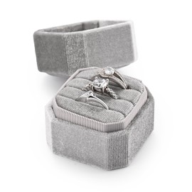 Papten 3 Slots Ring Box Velvet Ring Gift Box Wedding Day For Proposal, Engagement, Wedding,Mother's Day, Valentine's Day(Grey)