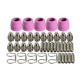 RIVERWELD WSD-60P AG-60P Plasma Electrode with Hafnium Wire Tips Nozzle 0.9mm 40Amp Alumina Nozzle Ceramic Cups with Groove kit Fit CUT-60 LGK-60 Plasma Cutter Pilot ARC Start 40pcs