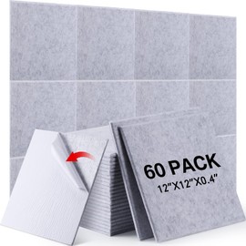 60 PCS Acoustic Panels 12 x 12 x 0.4 Inch Square Sound Absorbing Board Self Adhesive Soundproof Wall Panels Sound Proof Polyester Tiles for Home Studio Rooms Noise Canceling Reduction (Gray)