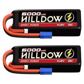 Hilldow 14.8V Lipo RC Battery 4S 85C 6000mAh Lipos Batteries Rechargeable with EC5 Plug for for RC Buggy Truggy 1/10 Scale RC Truck Crawler Monster RC Car Boat (2 Packs)