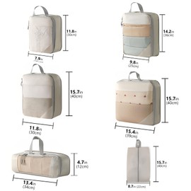 Adorila 6 Set Compression Packing Cubes for Suitcases, See Through Mesh Compression Cubes for Luggage, Lightweight Extensible Travel Bags Organizer (Beige)