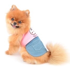 PAIDEFUL Small Girls Dog Denim Dress Spring Summer Sundress Cartoon Patch Soft Comfortable Puppy Clothes Cute Sleeveless Pullover Cats Costume Birthday Party, Pink, XL
