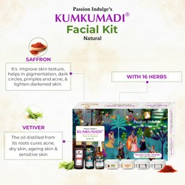 Passion Indulge Kumkumadi Pure and Natural 7 Star Facial Kit for Radiant Skin with Pure Saffron, Vetiver Oil, and 16 Herbs & Vitamin C | All Skin Types | 7 Step Skin Routine |Pack of 7
