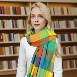 Sumato Scarf for Women Fall Winter Lightweight Shawl Wraps Long Big Blanket Women Scarves Warm Soft Cashmere Feel Plaid Pattern Blue