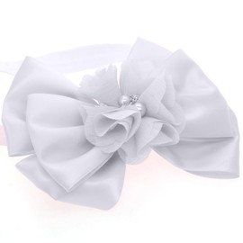Flower Chiffon Floral Headband with Bow Hair Band and Headwear (White, for Girls)