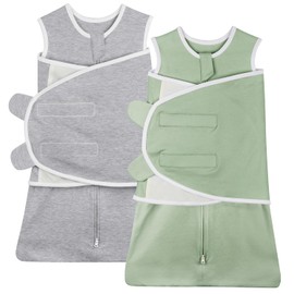 Baby Swaddle for Newborn Sleep Sack 0-3 Months, 2-Pack Transition Swaddle Arms Up/In/Out with 2-Way Zipper 100% Cotton 0.8 Tog Baby Transitional Sack for Boy Girl (Small 5-14lbs)