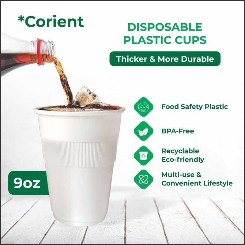 80 Pcs White Plastic Cups 255ml /9oz –Extra Strong White