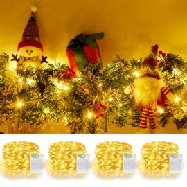 4 Pack 60LED Christmas Fairy Lights Battery Operated - 20FT Twinkle Lights with 2 Lighting Modes Indoor Outdoor, Waterproof Led Fairy String Lights for Bedroom, Classroom, Dorm, DIY Decor, Warm White