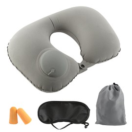 AffeGifts Neck Pillow Aeroplane Inflatable Double Sided Press Neck Pillow Travel with Eye Mask and Ear Plugs Compact Travel Neck Pillow Neck Pillow for Train, Car, Office, Camping Sleeping (Grey)