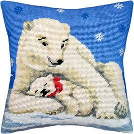Polar Bears. Needlepoint Kit. Throw Pillow 16×16 Inches. Printed Tapestry Canvas, European Quality