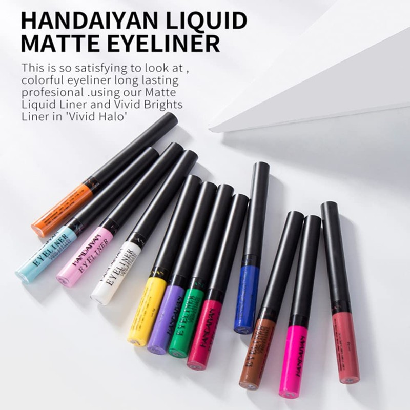 12 Colours Matte Liquid Eyeliner Set, Colourful Waterproof Smudge-Proof, Durable