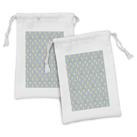 Lunarable Pineapple Fabric Pouch Set of 2, Blue and White Vertical Striped Backdrop with Tropical Fruits 80s 90s Memphis, Small Drawstring Bag for Toiletries Masks and Favors, 9" x 6", Multicolor