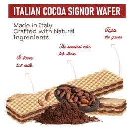 Cabrioni Italian Cocoa Signor Wafer- Delicious Wafer Sticks with Light & Crunchy, Palm Oil-Free, Filled with Rich Vanilla Cream - Italian Cookies Made with Natural Ingredients-3 Pack -5.29 oz (150 g)