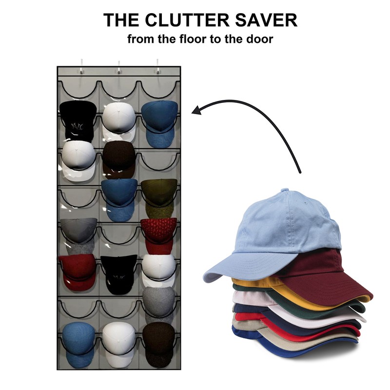 Over-the-Door Hat Organizer for Baseball Caps – 24 Clear Pockets