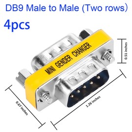 VISSQH Pack of 4 DB9 Male to Male Coupler Adapter, VGA SVGA Male, DB9 9 Pin 2-Row Gender Changer, Data Transfer and Device Connection for Serial RS232 Cable