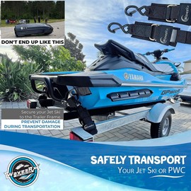 Jet Ski & PWC Boat Trailer Transom Straps (4PK) - 24" Tie Down Adjustable Boat Strap for Trailer - Outperforms Ratchet & Retractable Tie-Down Strap - Transom Tiedowns for Secure Transportation