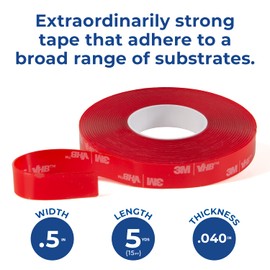 TapeCase - 0,5 pulgadas de ancho x 5 yardas de largo, convertida a partir de cinta VHB 4910 de 3 m (1 rollo)