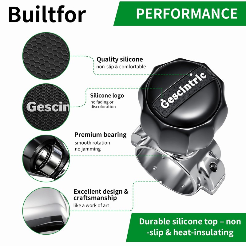 Gescintric Steering Wheel Spinner Knob, Black Logo