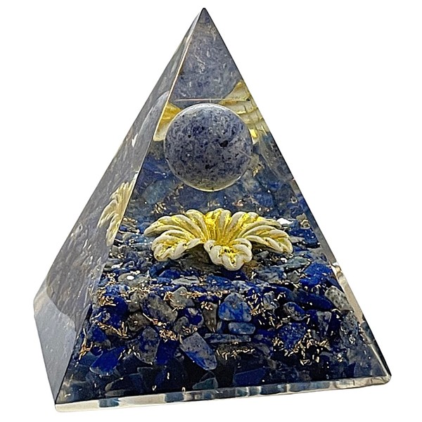 CHONIT Orgonite Pyramid Blue Yellow Protection Small with Rock Crystal for Home Decoration