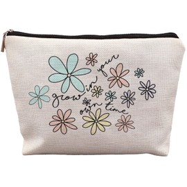 uinwk Cute Floral Makeup Bag, Inspirational Gifts for Women, Grow in Your Own Time Flower Makeup Bag, Floral Cosmetic Bag, Floral Makeup Pouch, Floral Cosmetic Bag for Women