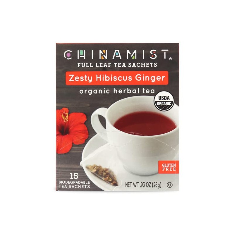 China Mist Zesty Hibiscus Ginger Organic Herbal Tea, 15 tea