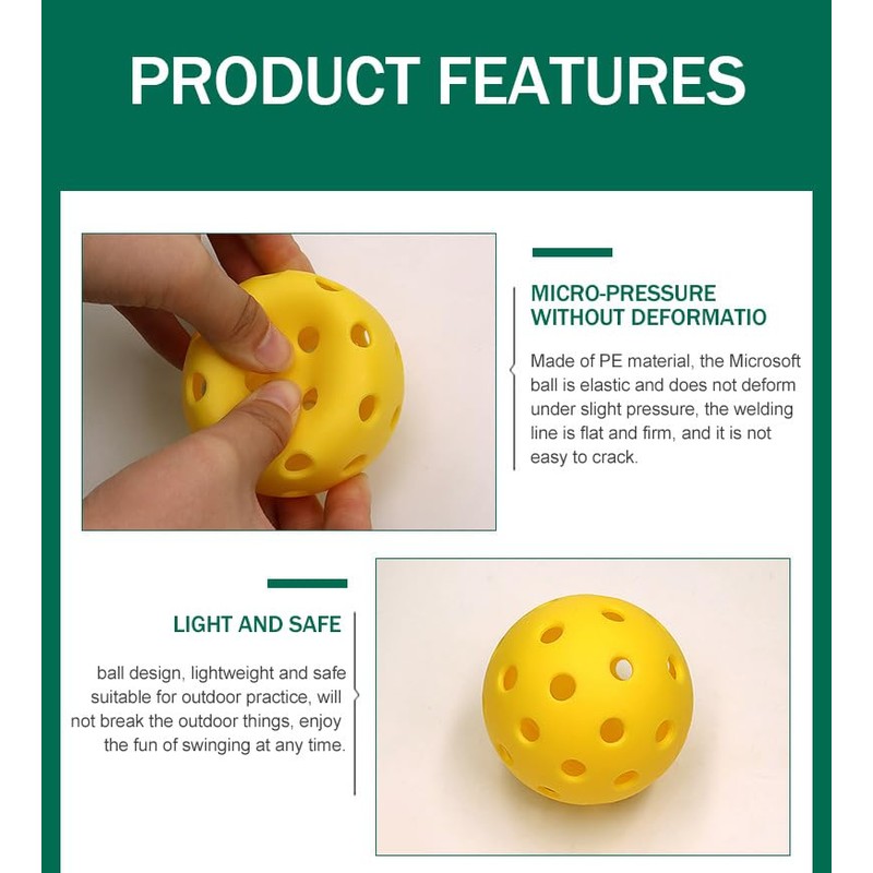 12 Pack Pickleball Balls, 40 Holes Outdoor Pickleballs, High Elasticity