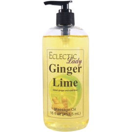 Ginger Lime Massage Oil, 16 oz, with Sweet Almond Oil and Jojoba Oil, Preservative Free, Perfect for Aromatherapy and Relaxation