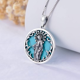 Seiyang Virgin Mary Necklace with Turquoise 925 Sterling Silver Our Lady of Guadalupe Pendant Mother Mary Necklace Religious Medals Catholic jewellery Gifts for Women