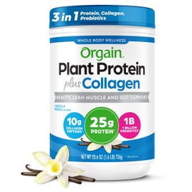 Orgain Protein Powder + Collagen, Vanilla Bean - 25g of Protein, 10g Collagen Peptides, Type I & III, 1B CFU Probiotics, Supports Hair, Skin, Nail, Joint & Gut Health, Gluten Free - 1.6lb