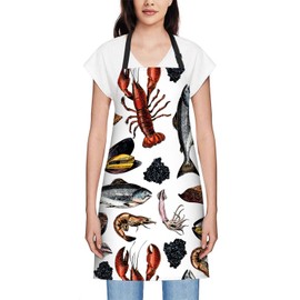 Smooffly Pattern of Seafood Apron Adjustable Bib Chef Aprons Cooking Apron Unisex Women Men Aprons Perfect for Home Kitchen, Baking, Gardening, Restaurant, Coffee house BBQ
