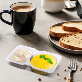 Evmliy 15 Sets Snack Containers, Reusable Double 2 Compartment Condiment with lids for Sauces Dipping,Disposable and Ideal On the Go Or Grab to Pack