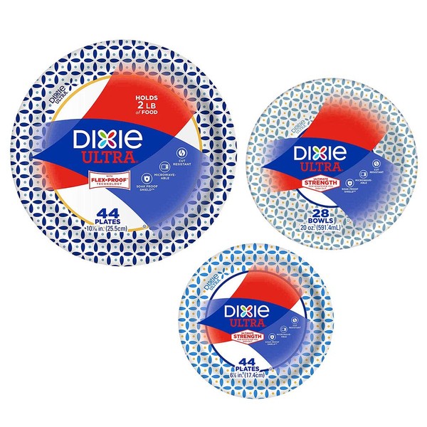 Dixie Ultra Heavy Duty Paper Plate & Bowl Bundle, Large Plate 10 1/16" (44 ct), Small Plate 6 7/8" (44 ct) and Bowl (28 ct)