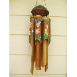 Painted Hummingbirds and Flowers Bamboo Wind Chimes