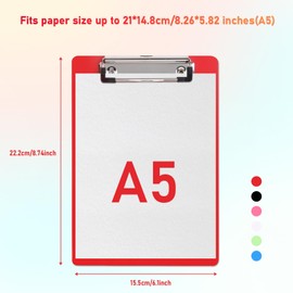 6 Pcs Small Clipboard Plastic Clipboards 6 x 9 Inch Mini Clipboard Pocket Clip Board for Offices Classroom Nursing Shopping Lists, Scoresheet A5 Boards, Receipts Tickets (Colorful, 6 x 9 Inch)