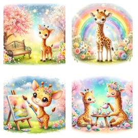 Baby Room Wall Art Prints; Giraffes Nursery Décor; Kids Room Decorations; Gender Neutral Art; Baby Shower Gift, Unframed Wall Art, Baby Room Decor, Woodland Animals (Set of 4) 8 in. x 10 in.