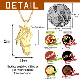 LUTAKU Men's Jewellery Horse Gold Necklace for Men Boys Unisex Memorial Pendant 316L Stainless Steel Hip Hop Chains for Men, Stainless Steel