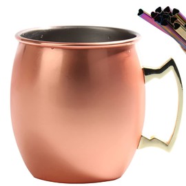 vilihkc 4 tazas Moscow Mule de gran tamaño, forro de acero inoxidable de 18 onzas, chapado en cobre puro, asas de latón dorado con 5 popotes de acero inoxidable en forma de corazón